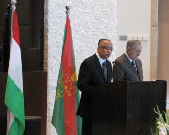 Munir Merali, AKDN Resident Representative, making the opening speech along side His Excellency Abdulla Yuldoshev, First Deputy Minister of Foreign Affairs of the Republic of Tajikistan, at the Imamat Day Reception (10 July 2009)