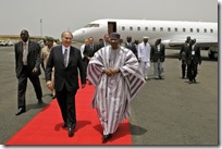 His Highness the Aga Khan, Prince Rahim, Prince Hussain and Princess Khaliya are received at Bamako airport
