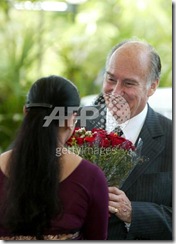 Imam (spirtual leader) of the Shia Imami Ismaili Muslims, the Aga Khan is welcomed at the Taj Residency