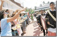 Ismaili Muslims celebrate to mark the golden jubilee of the Imamat Day at Jubilee Hall in Mombasa on Sunday. 