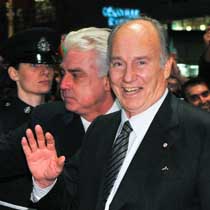 The Aga Khan, spiritual leader of the world`s Ismaili Muslims, arrives at the Pan Pacific Hotel Monday night on the final leg of his Canadian golden jubilee tour. Sam Leung - The Province