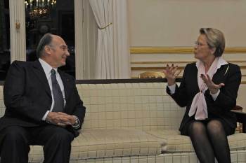 His Highness the Aga Khan meeting with French Minister of the Interior, Overseas Territories and Territorial Collectivities Michèle Alliot-Marie.