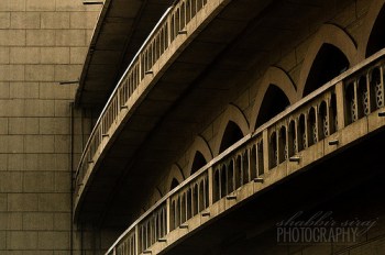 The building houses a Ismaili community center and is located in the Kharadar neighborhood of Karachi, Pakistan.