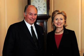 His Highness the Aga Khan meeting with The Honorable Hillary Rodham Clinton, United States Secretary of State, at the State Department.