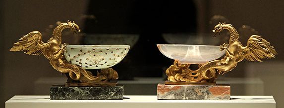 17th century Mughal dragon goblets with jewelled cups