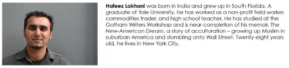 Writer Hafeez Lakhani awarded PEN Center USA's 2011 Emerging Voice Fellowship