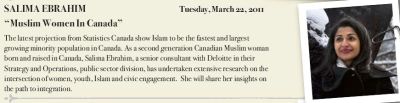 Salima Ebrahim addresses North Bay Canadian Club on Muslim Women in Canada Salima Ebrahim addresses North Bay Canadian Club on Muslim Women in Canada