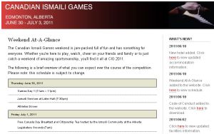 Canadian Ismaili Games 2011 - Weekend At-A-Glance