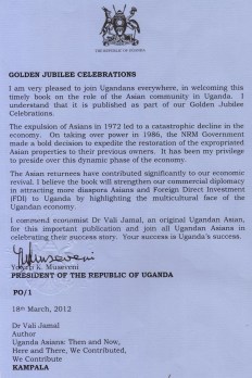 President of Uganda Yoweri Museveni commends Dr Vali Jamal's Book