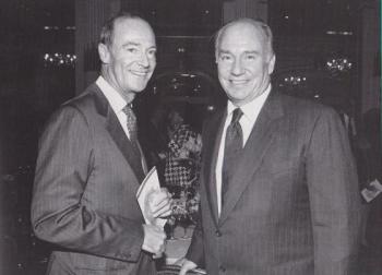 New York, USA. October 25, 1996. His Highness Prince Karim Aga Khan IV with his brother Prince Amyn Mohammed Aga Khan (left) at the Hadrian Award Ceremony. </br>His Highness Prince Karim Aga Khan IV received the Hadrian Award in 1996</br> Prince Amyn Mohammed Aga Khan (left) received the Hadrian Award in </br> Image credit: World Monument Fund</br>