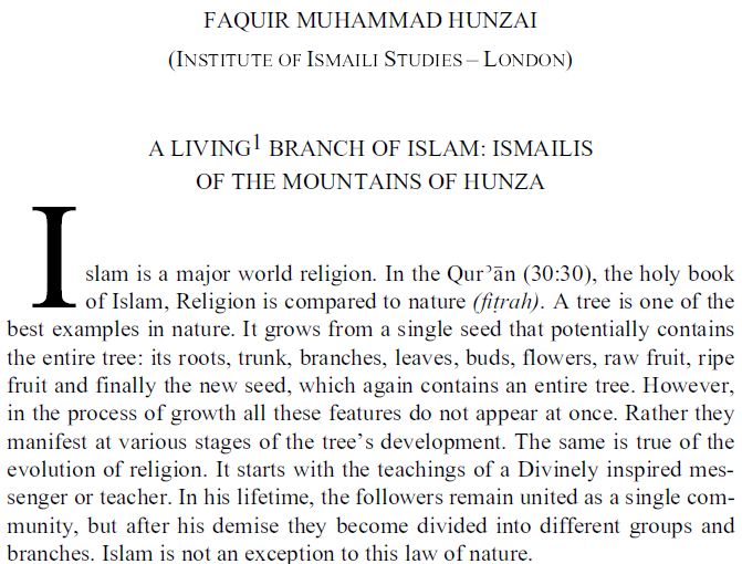 A Living Branch of Islam - Ismailis of the Mountains of Hunza, by Dr Faquir M. Hunzai