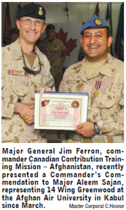 Major Aleem Sajan receives Commander's Commendation upon ending his tour in Kabul