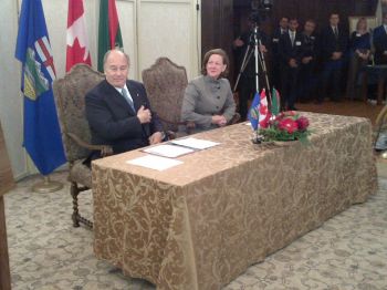 Premier of Alberta Canada and His Highness the Aga Khan sign an Agreement of Cooperation