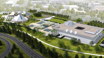 Toronto, Canada. September 12, 2014: Artist model of the Aga Khan Toronto Campus: (L-R) Ismaili Centre Toronto and the Aga Khan Museum embedded in the formal Islamic-inspired garden unified in the Aga Khan Park, occupy a site adjacent to the Don Valley Parkway. Image credit: Imara Wynford Drive