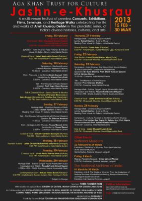 Aga Khan Trust for Culture India Presents: Concerts, Exhibitions, Films, Seminars, and Heritage Walks celebrating the life and works of Amir Khusrau Dehlavi