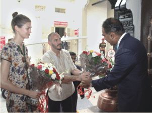 Adityaveer Singh greeting Prince Rahim Aga Khan and Kendra Spears