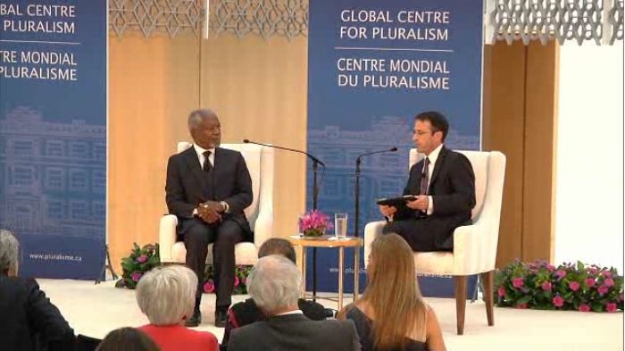 John Stackhouse, Globe and Mail Editor-in-Chief, with Kofi Annan, Global Centre for Pluralism, Annual Lecture 2013