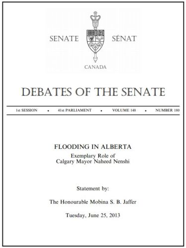 Flooding in Alberta: Exemplary Role of Calgary Mayor Naheed Nenshi - Statement by: Senator Mobina S. B. Jaffer