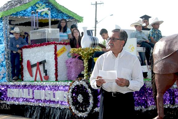 Mohammed Zaver, President of the Isamaili Council for the Prairies, gave a speech during the unveiling of the Stampede parade float