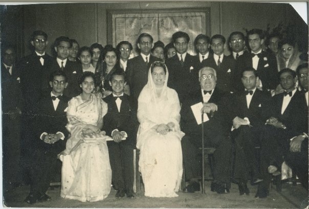 Mawlana Sultan Muhammad Shah and Begum Om Habibeh with students from the UK Ismaili Students Association, 1946. My father, Rehmtulla Velshi Keshavjee, then the Treasurer, is sitting to the left of MSMS. Jimmy Verjee, Lord Rumi Verjee's father, is sitting to the left of Begum Om Habibeh.