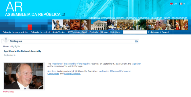 His Highness the Aga Khan in the National Assembly of Portugal