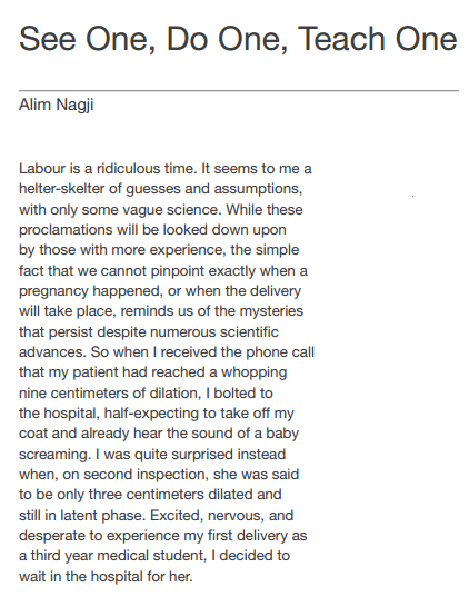 Alim Nagji Article: See One, Do One, Teach One