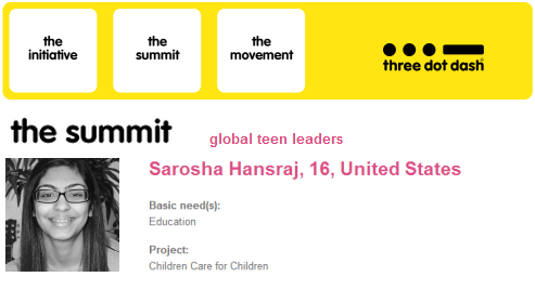 Sarosha Hansraj, 16, Three Dot Dash Global Teen Leader