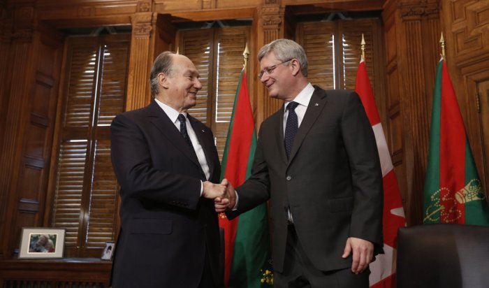Canada's PM Harper with the Aga Khan during a meeting on Parliament Hill in Ottawa