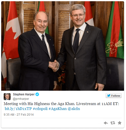 9:35 AM – 27 Feb 2014: PM Stephen Harper Meeting with His Highness the Aga Khan