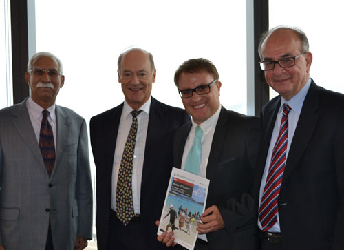 Photo: Dr Jeff Jarvis with Prince Amyn Aga Kahn (AKDN), Dr Firoz Rasul (President AKU) and Mr Nazeer Ladhani (AKU)