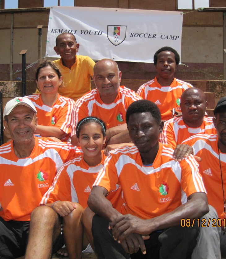 Seated from Top – left to right: Amyn Bhulji Shain Bhulji, Amin Kanji & John Mmbando (the Head of YES Tanzania – NGO – the Lead Co-ordinator) Alnoor (Bunju) Virani, Hannah Jiwani and Lawrance Manyonyi (Moshi Football Assoc.) Isack Gamba and Hamad Haule (the local coaches)