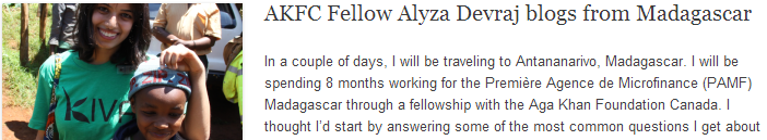 AKFC Fellow Alyza Devraj blogs from Madagascar AKFC Fellow Alyza Devraj blogs from Madagascar