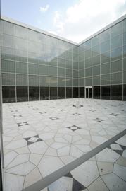 The Aga Khan Museum Courtyard with its geometric patterned floor. 