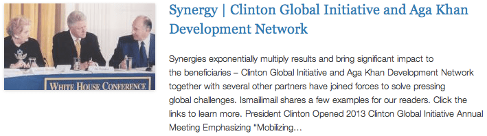 CGI - Synergy - Clinton Global Initiative and Aga Khan Development Network