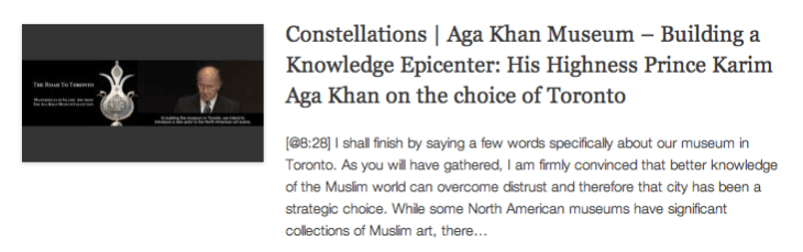Constellations - Aga Khan Museum – Building a Knowledge Epicenter - His Highness Prince Karim Aga Khan on the choice of Toronto