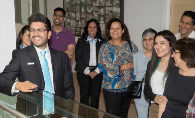 Tour guides prepare to welcome visitors to the Ismaili Centre, Toronto