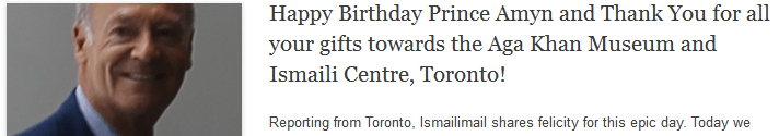 Happy Birthday Prince Amyn and Thank You for all your gifts towards the Aga Khan Museum and Ismaili Centre, Toronto!