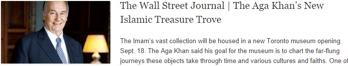 The Wall Street Journal | The Aga Khan’s New Islamic Treasure Trove