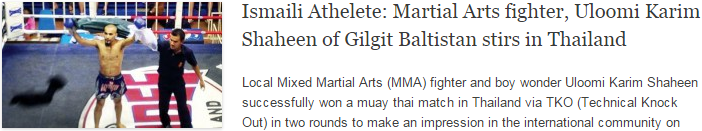 Ismaili Athelete: Martial Arts fighter, Uloomi Karim Shaheen of Gilgit Baltistan stirs in Thailand