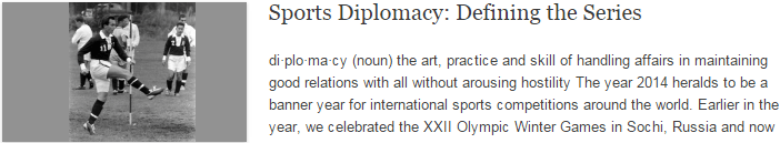 Sports Diplomacy: Defining the Series