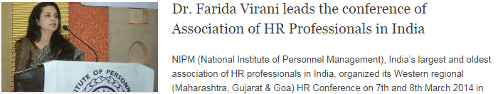 Dr. Farida Virani leads the conference of Association of HR Professionals in India