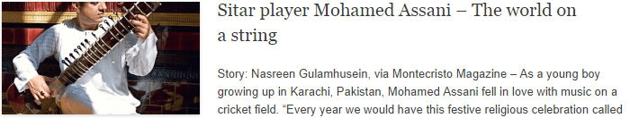 Sitar player Mohamed Assani – The world on a string