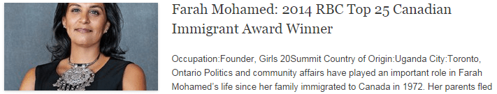 Farah Mohamed: 2014 RBC Top 25 Canadian Immigrant Award Winner