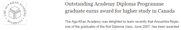 Outstanding Academy Diploma Programme graduate earns award for higher study in Canada