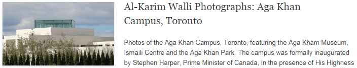 Al-Karim Walli Photographs: Aga Khan Campus, Toronto Al-Karim Walli Photographs: Aga Khan Campus, Toronto