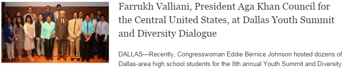 Farrukh Valliani, President Aga Khan Council for the Central United States, at Dallas Youth Summit and Diversity Dialogue