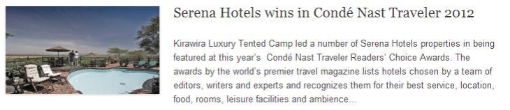 Serena Hotels wins in Condé Nast Traveler 2012