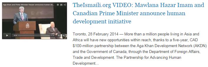 TheIsmaili.org VIDEO - Mawlana Hazar Imam and Canadian Prime Minister announce human development initiative