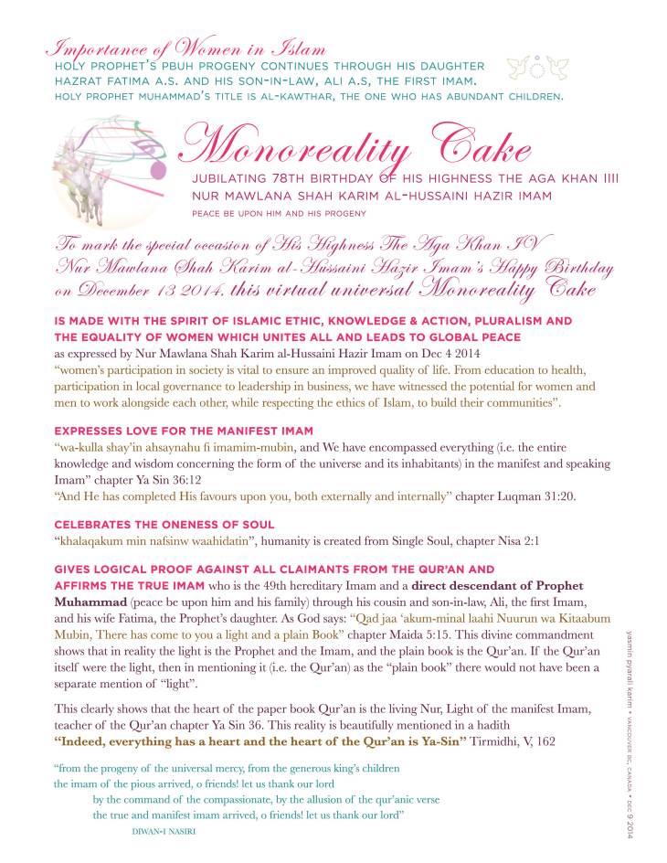 Monoreality Cake for the 78th Birthday of the Manifest Imam