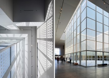 Aga Khan Museum: The building’s program is arranged around a central enclosed courtyard (left) photo © Tom Arban photography (right) photo © Gary Otte photography